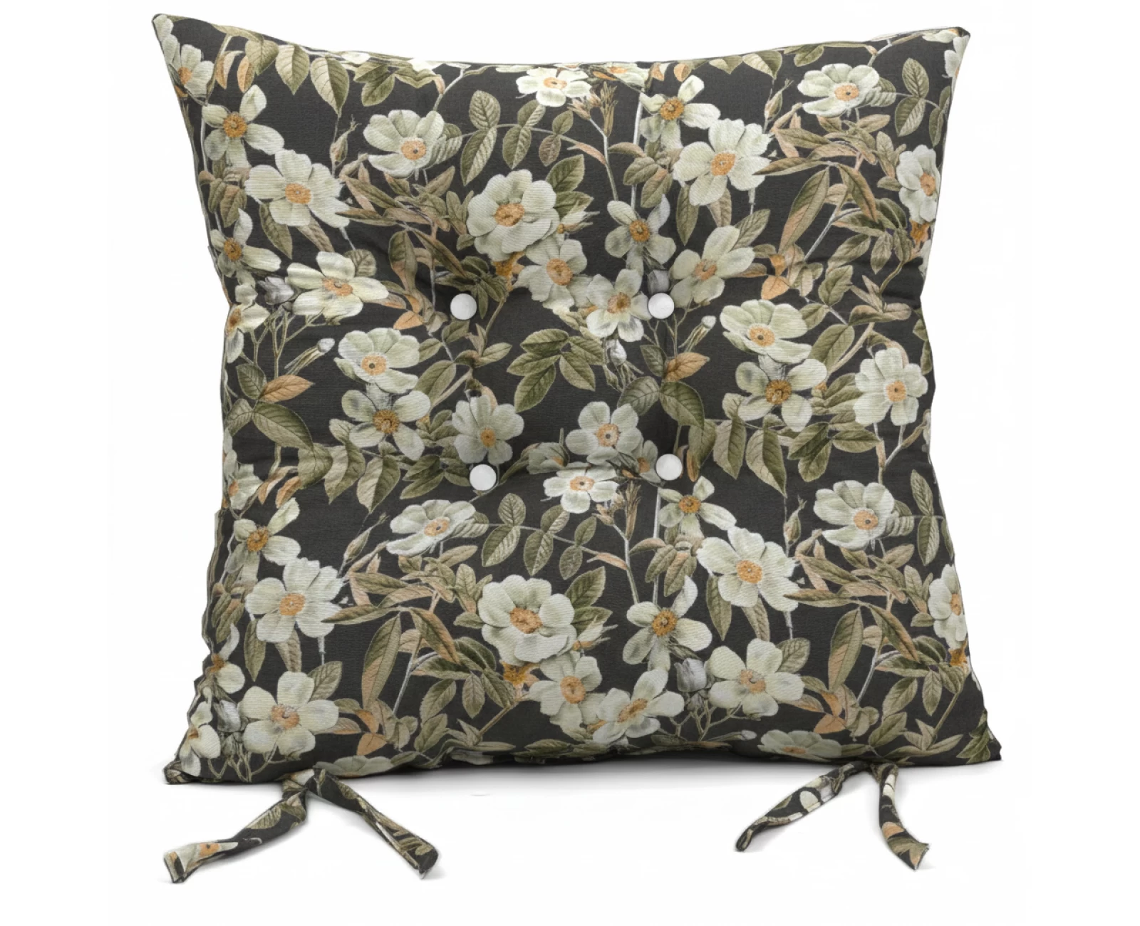 Μαξιλάρι κάθισμα μπαμπού Λονέτα Ύφασμα απόχρωση του ανθρακί με σχέδιo λουλούδια Leire 801 | Mypouf.gr