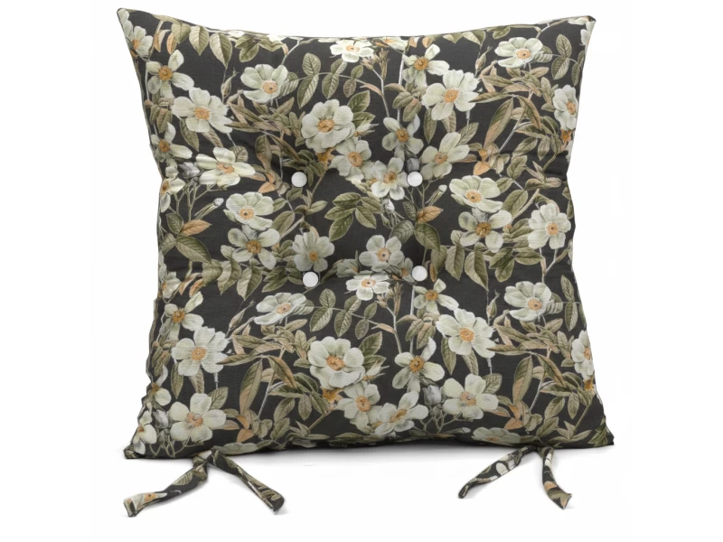Μαξιλάρι κάθισμα μπαμπού Λονέτα Ύφασμα απόχρωση του ανθρακί με σχέδιo λουλούδια Leire 801