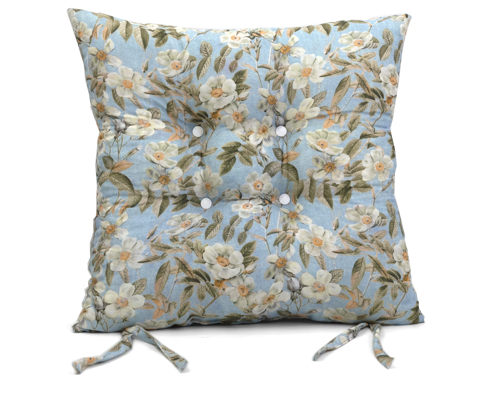 Μαξιλάρι κάθισμα μπαμπού Λονέτα Ύφασμα απόχρωση του γαλάζιου με σχέδιo λουλούδια Leire 601 | Mypouf.gr