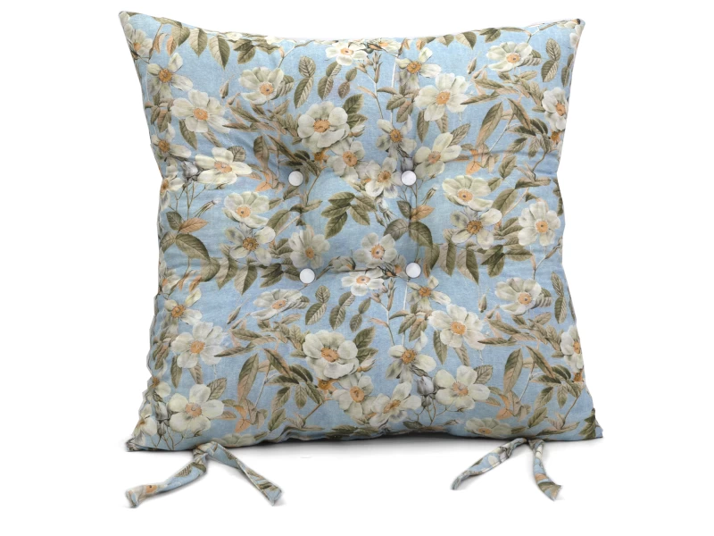 Μαξιλάρι κάθισμα μπαμπού Λονέτα Ύφασμα απόχρωση του γαλάζιου με σχέδιo λουλούδια Leire 601