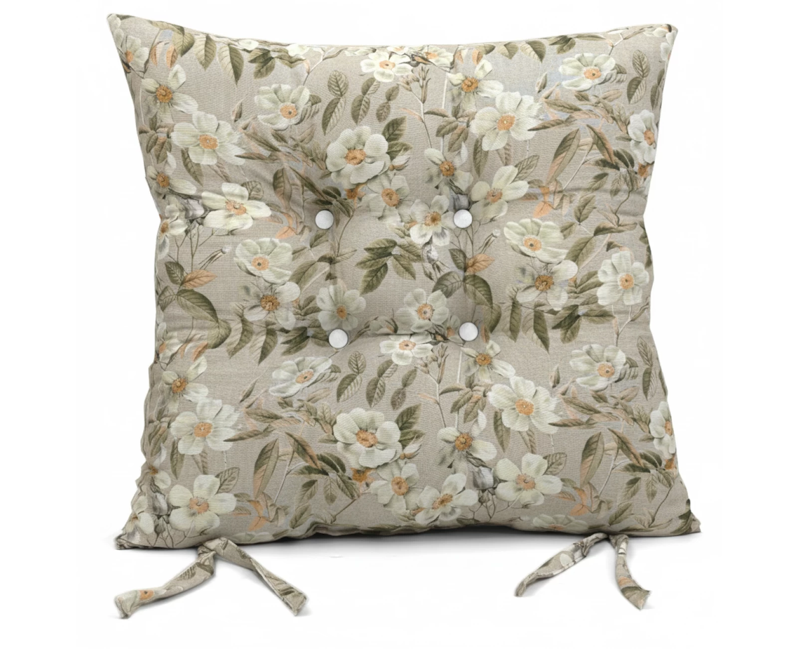 Μαξιλάρι κάθισμα μπαμπού Λονέτα Ύφασμα απόχρωση του μπεζ με σχέδιo λουλούδια Leire 101 | Mypouf.gr