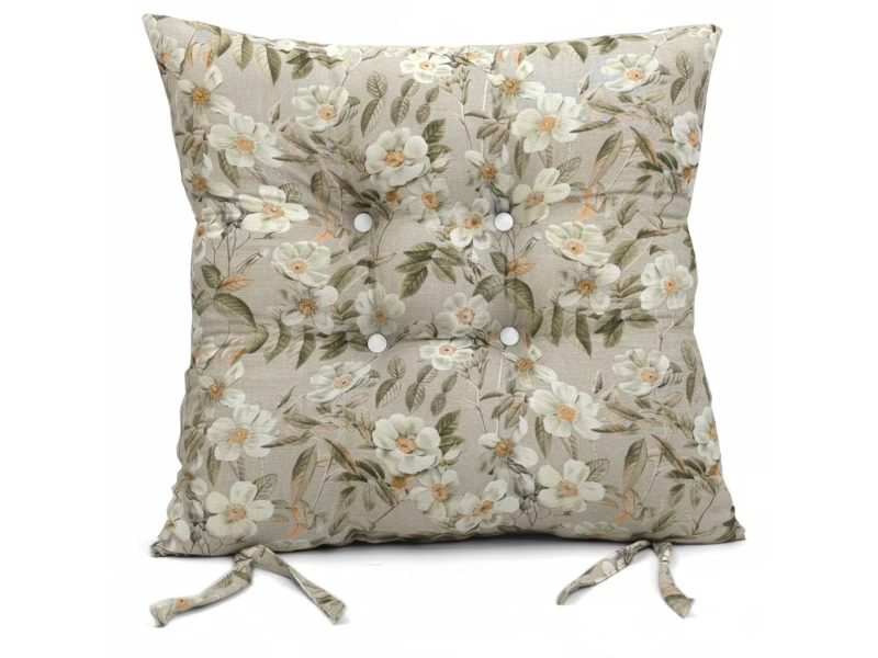 Μαξιλάρι κάθισμα μπαμπού Λονέτα Ύφασμα απόχρωση του μπεζ με σχέδιo λουλούδια Leire 101