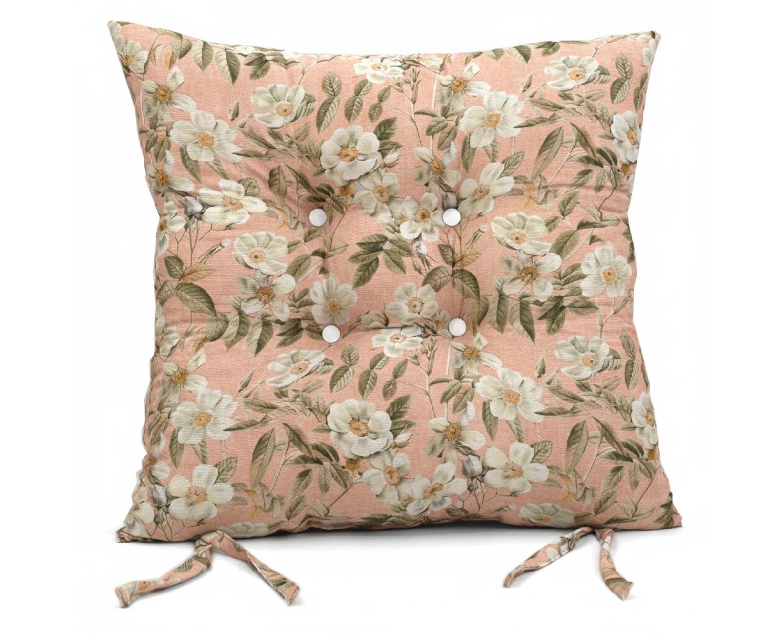 Μαξιλάρι κάθισμα μπαμπού Λονέτα Ύφασμα απόχρωση του σομόν με σχέδιo λουλούδια Leire 301 | Mypouf.gr