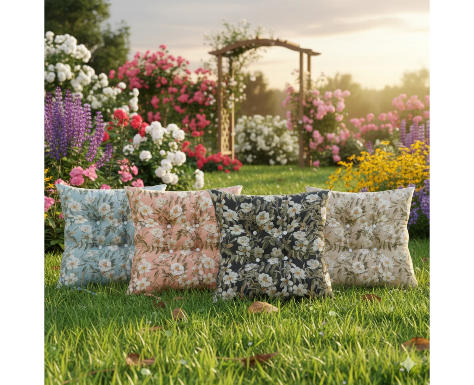 Μαξιλάρι κάθισμα μπαμπού Λονέτα Ύφασμα απόχρωση του σομόν με σχέδιo λουλούδια Leire 301 | Mypouf.gr