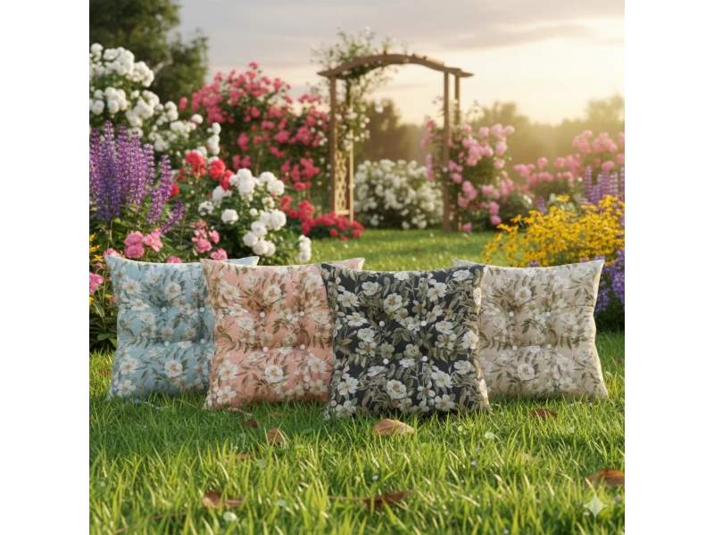 Μαξιλάρι κάθισμα μπαμπού Λονέτα Ύφασμα απόχρωση του γαλάζιου με σχέδιo λουλούδια Leire 601