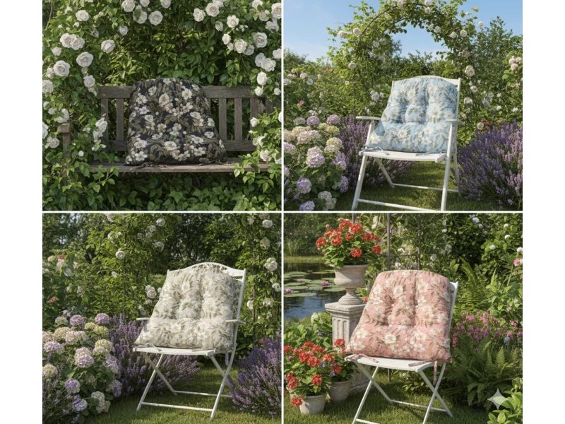 Μαξιλάρι πέταλο κάθισμα μπαμπού - Λονέτα Ύφασμα απόχρωση του ανθρακί με σχέδιo λουλούδια Leire 801