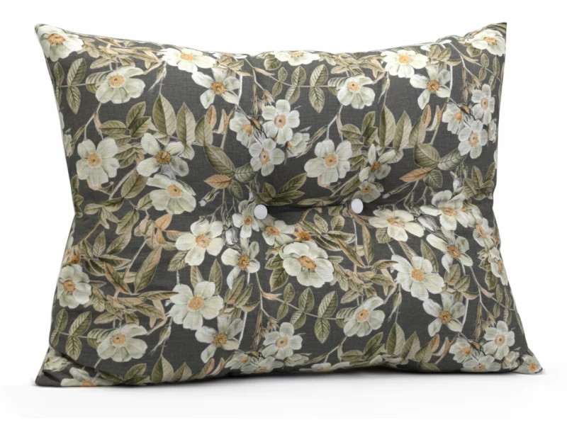 Μαξιλάρι Πλάτης Με 2 Κουμπιά Λονέτα απόχρωση του ανθρακί με σχέδιo λουλούδια Leire 801