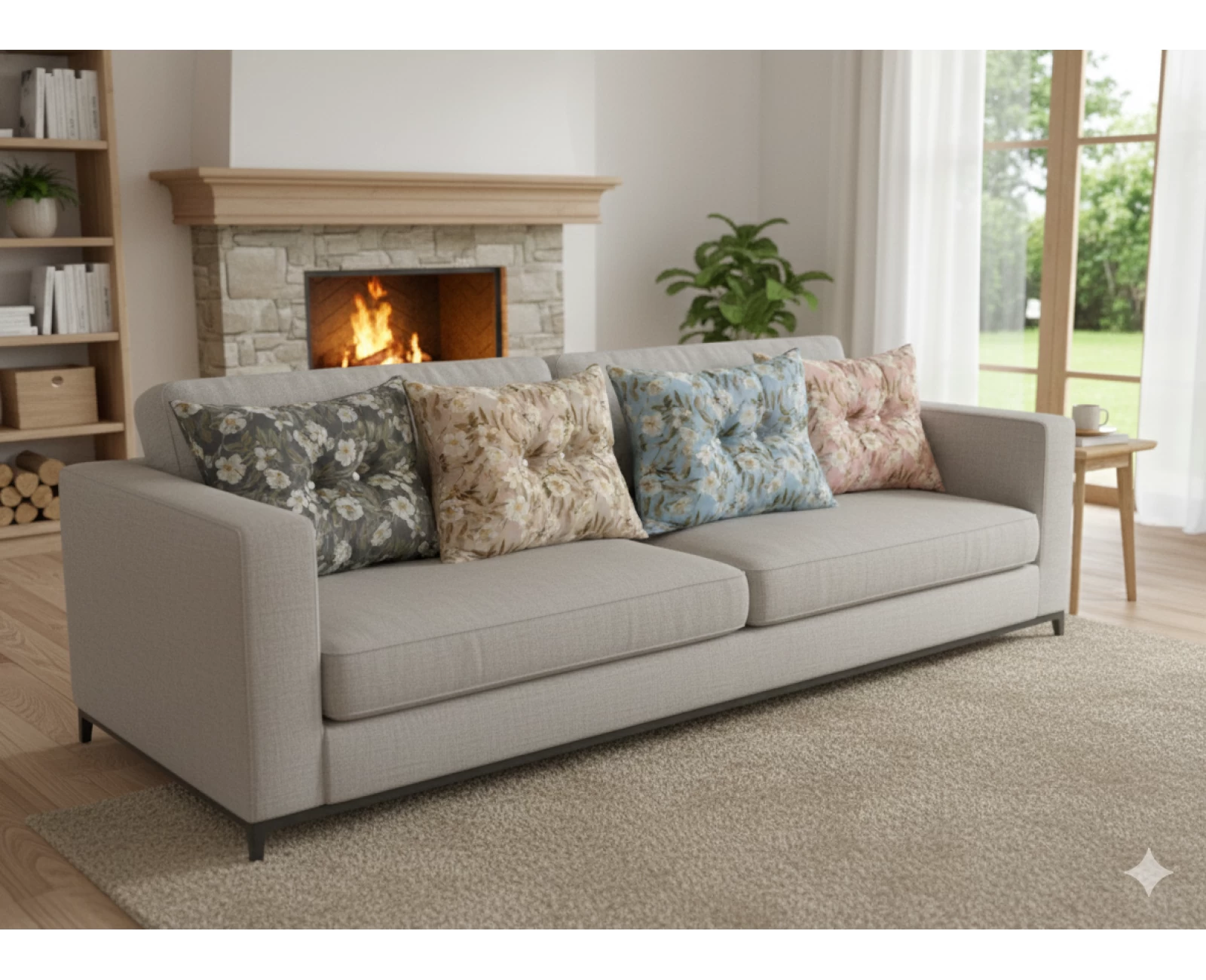 Μαξιλάρι Πλάτης Με 2 Κουμπιά Λονέτα απόχρωση του σομόν με σχέδιo λουλούδια Leire 301 | Mypouf.gr