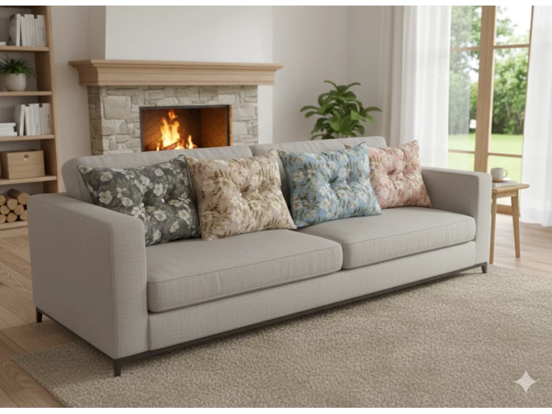 Μαξιλάρι Πλάτης Με 2 Κουμπιά Λονέτα απόχρωση του ανθρακί με σχέδιo λουλούδια Leire 801