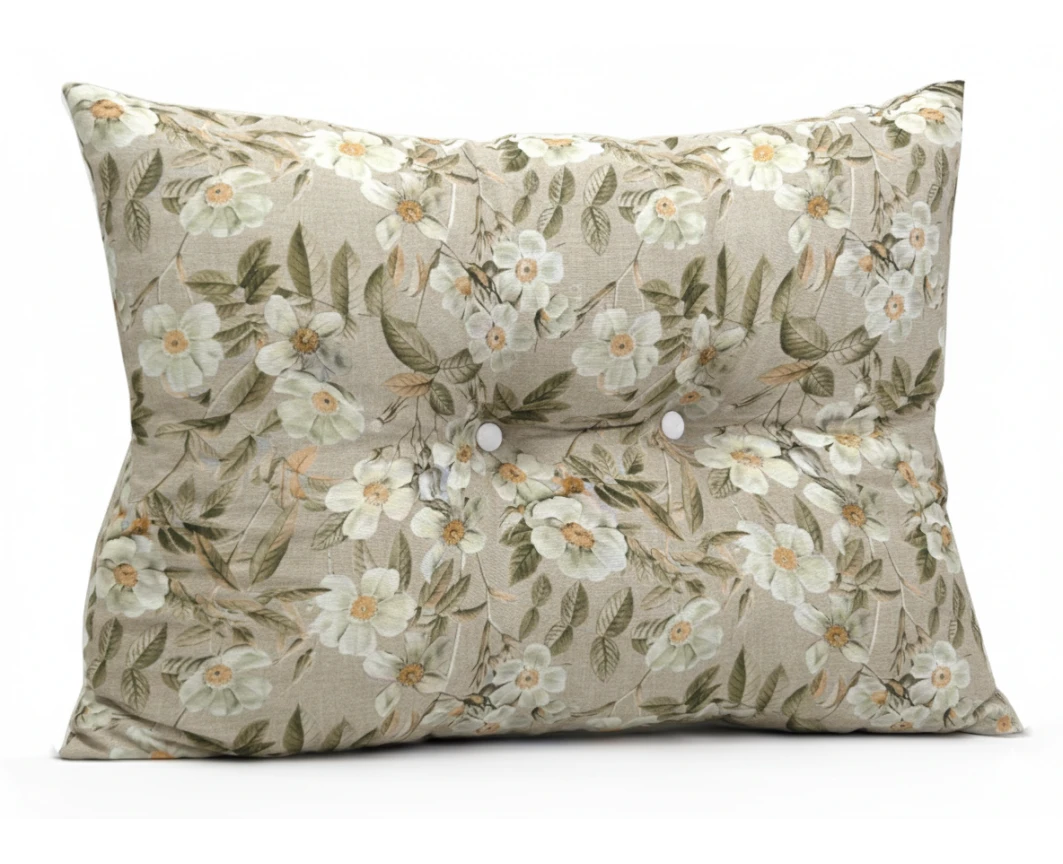 Μαξιλάρι Πλάτης Με 2 Κουμπιά Λονέτα απόχρωση του μπέζ με σχέδιo λουλούδια Leire 101 | Mypouf.gr
