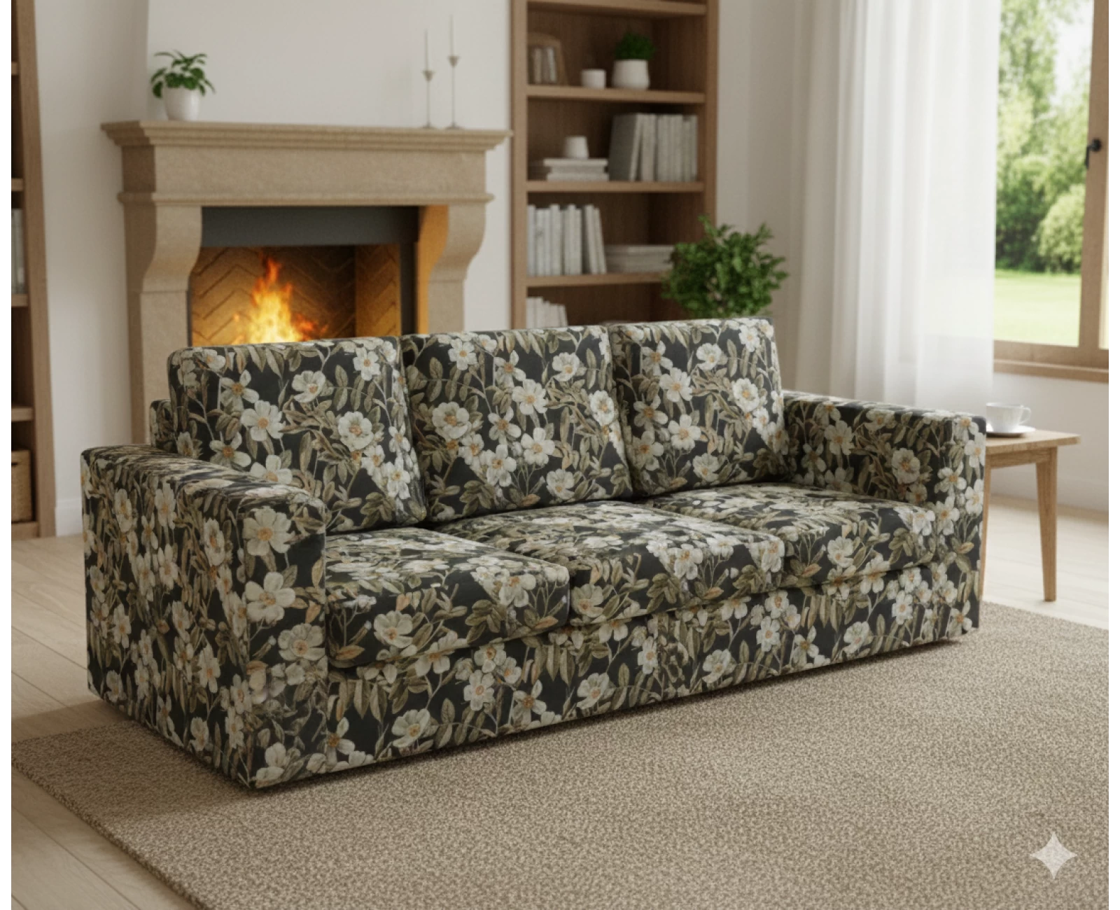 Μαξιλάρι πλάτης τριγωνικό Λονέτα Ύφασμα απόχρωση του ανθρακί με σχέδιo λουλούδια Leire 801 | Mypouf.gr