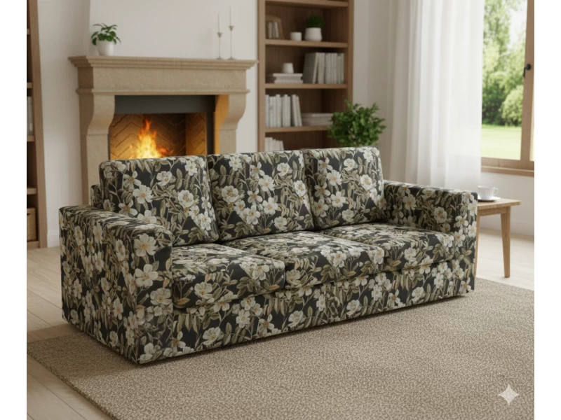 Μαξιλάρι πλάτης τριγωνικό Λονέτα Ύφασμα απόχρωση του ανθρακί με σχέδιo λουλούδια Leire 801