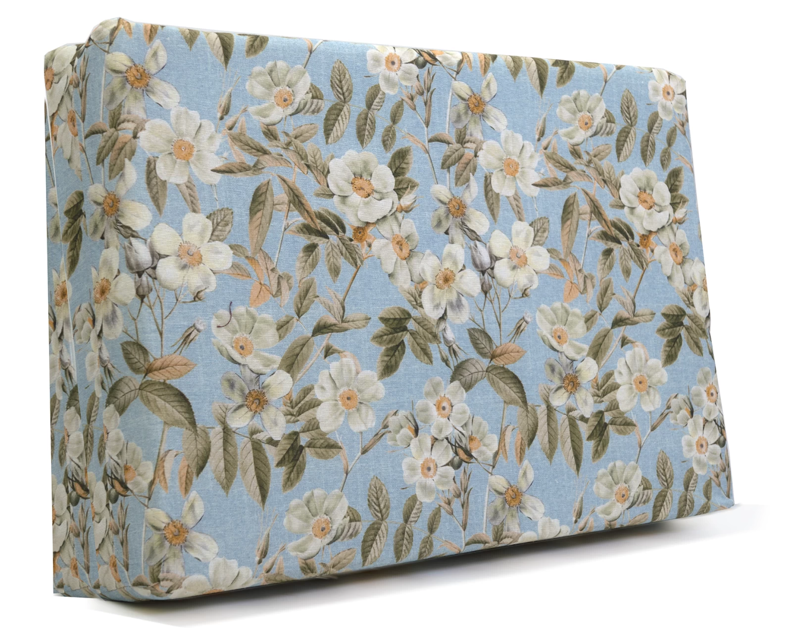 Μαξιλάρι πλάτης τριγωνικό Λονέτα Ύφασμα απόχρωση του γαλάζιου με σχέδιo λουλούδια Leire 601 | Mypouf.gr