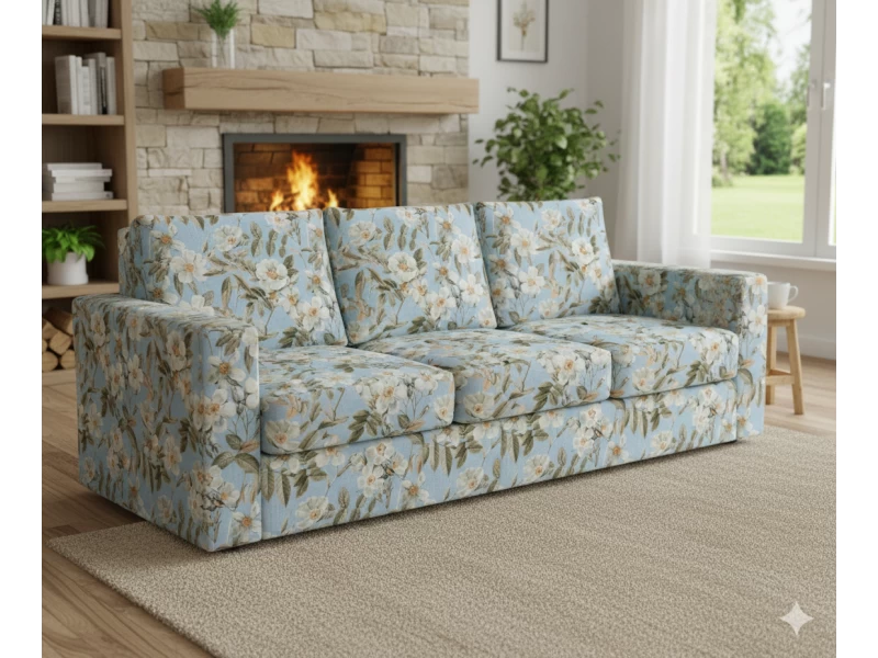 Μαξιλάρι πλάτης τριγωνικό Λονέτα Ύφασμα απόχρωση του γαλάζιου με σχέδιo λουλούδια Leire 601