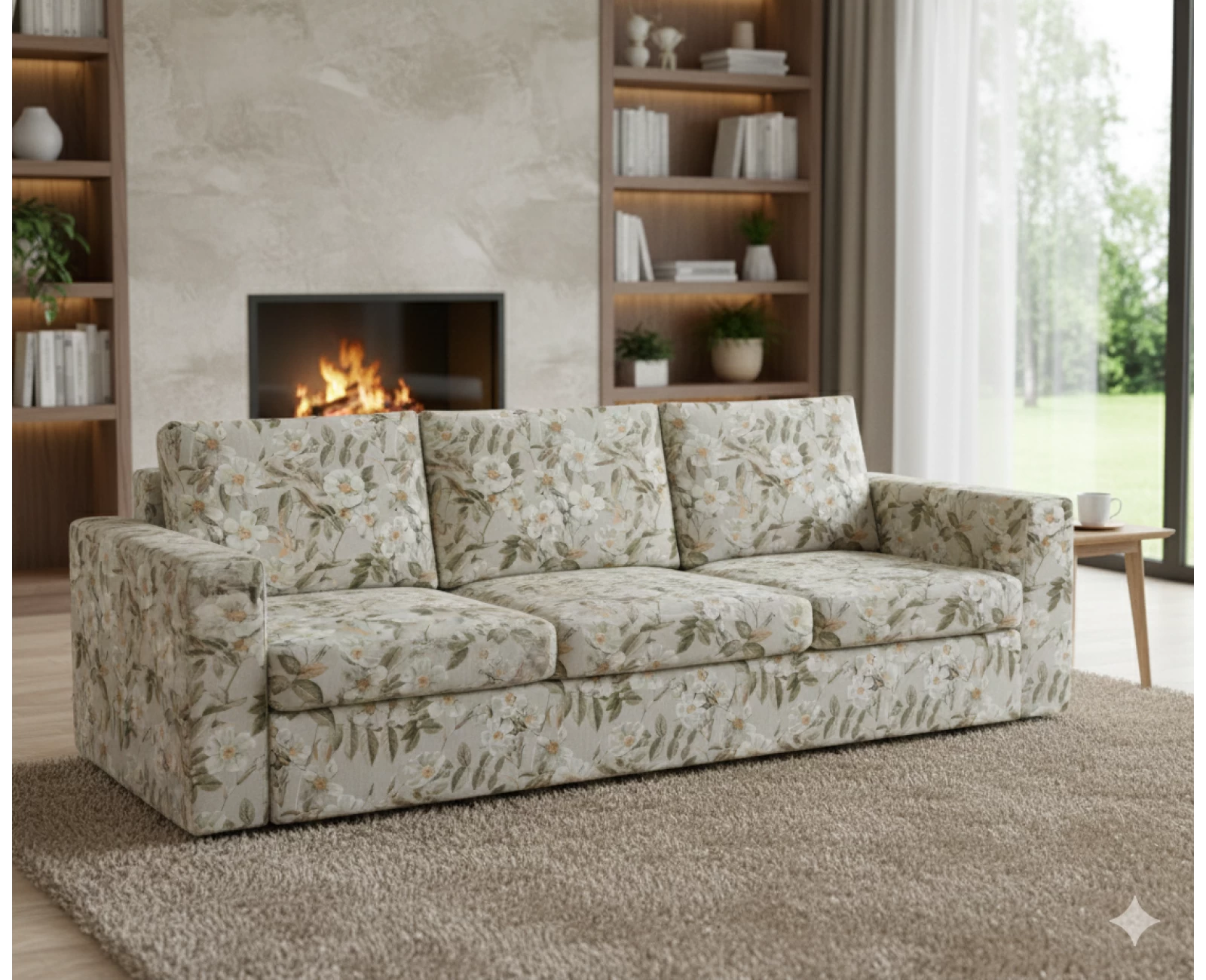 Μαξιλάρι πλάτης τριγωνικό Λονέτα Ύφασμα απόχρωση του μπεζ με σχέδιo λουλούδια Leire 101 | Mypouf.gr