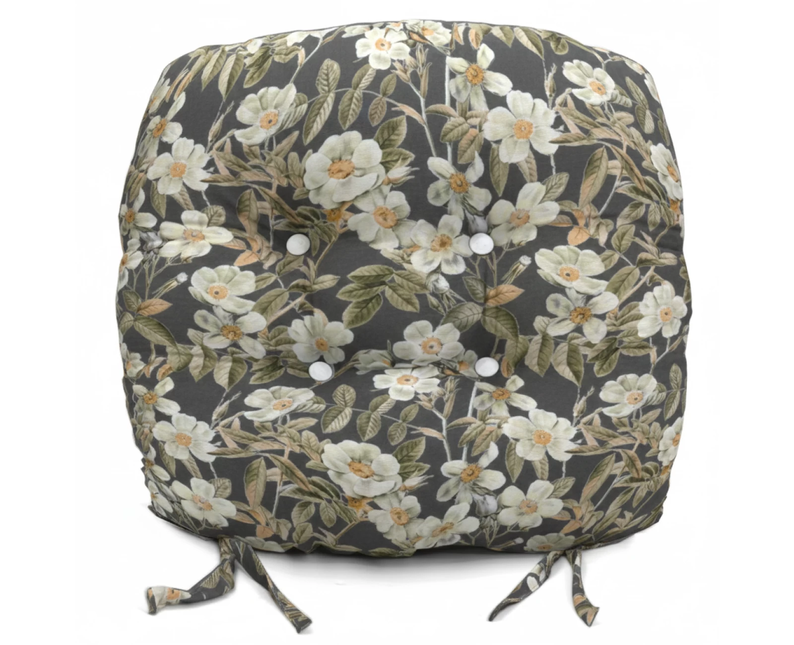 Μαξιλάρι στρογγυλό κάθισμα μπαμπού Λονέτα Ύφασμα απόχρωση του ανθρακί με σχέδιo λουλούδια Leire 801 | Mypouf.gr