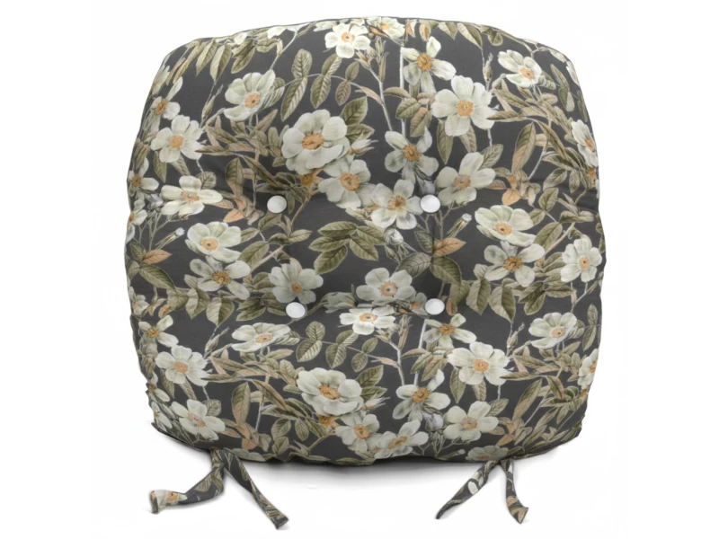 Μαξιλάρι στρογγυλό κάθισμα μπαμπού Λονέτα Ύφασμα απόχρωση του ανθρακί με σχέδιo λουλούδια Leire 801