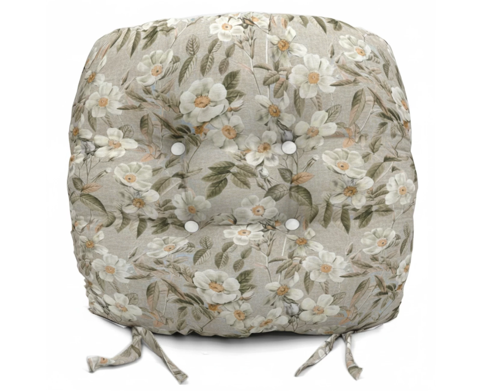 Μαξιλάρι στρογγυλό κάθισμα μπαμπού Λονέτα Ύφασμα απόχρωση του μπεζ με σχέδιo λουλούδια Leire 101 | Mypouf.gr