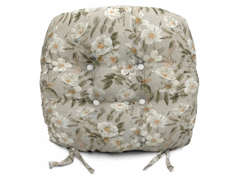 Μαξιλάρι στρογγυλό κάθισμα μπαμπού Λονέτα Ύφασμα απόχρωση του μπεζ με σχέδιo λουλούδια Leire 101