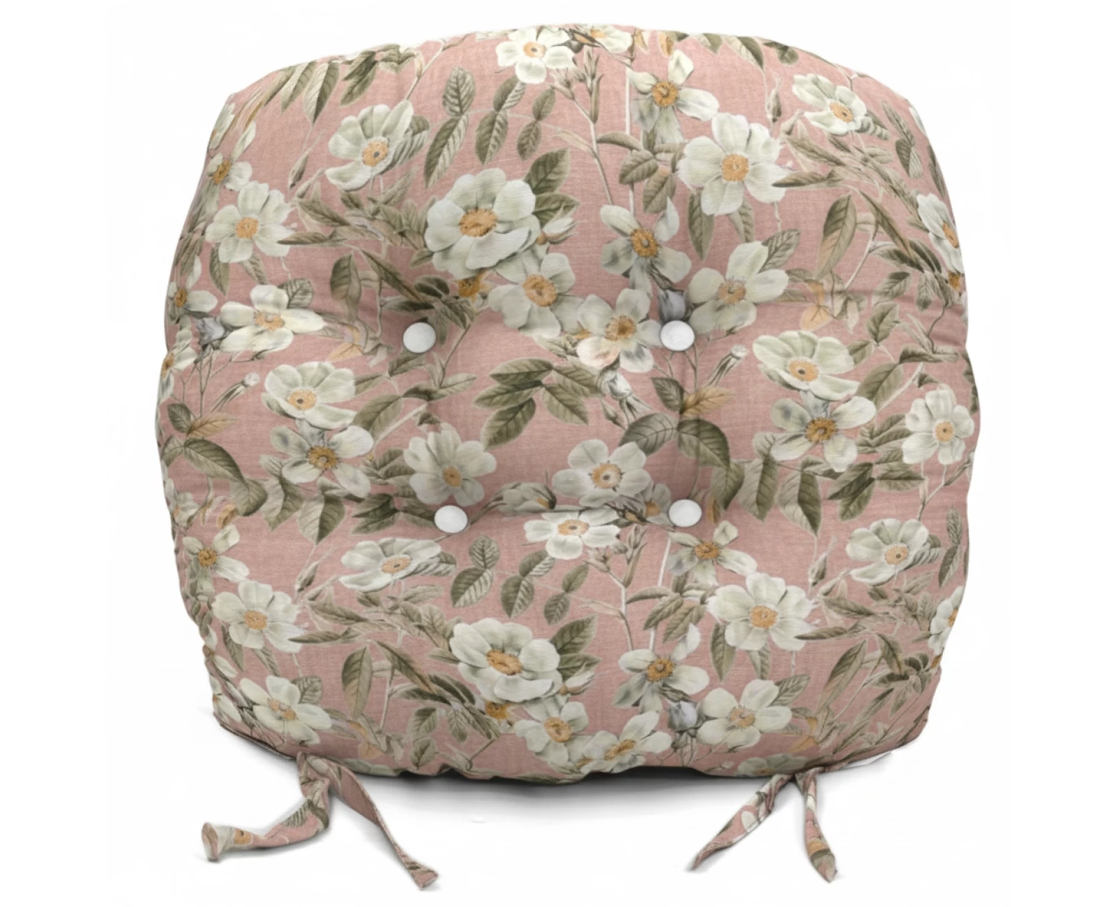 Μαξιλάρι στρογγυλό κάθισμα μπαμπού Λονέτα Ύφασμα απόχρωση του σομόν με σχέδιo λουλούδια Leire 301 | Mypouf.gr