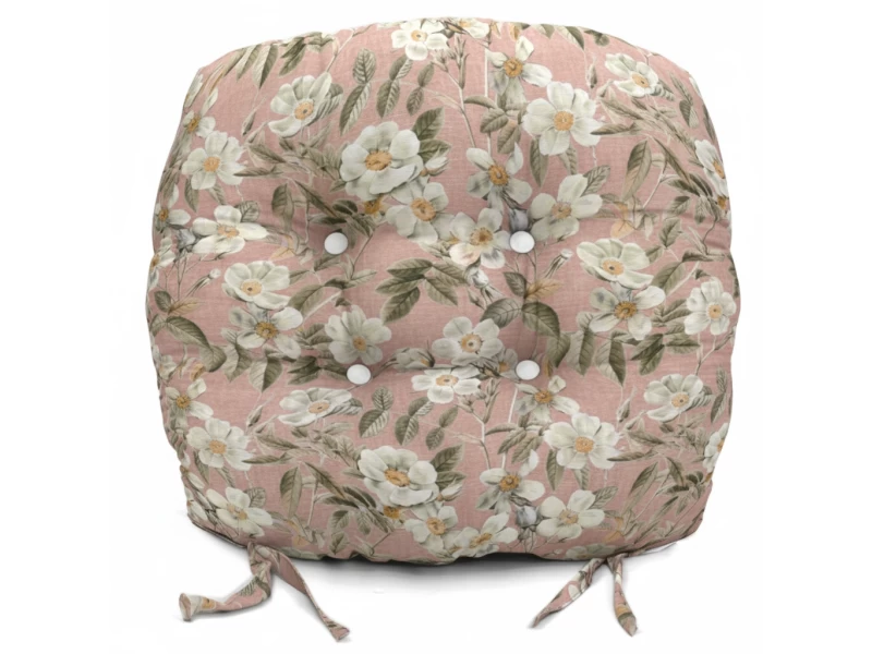 Μαξιλάρι στρογγυλό κάθισμα μπαμπού Λονέτα Ύφασμα απόχρωση του σομόν με σχέδιo λουλούδια Leire 301