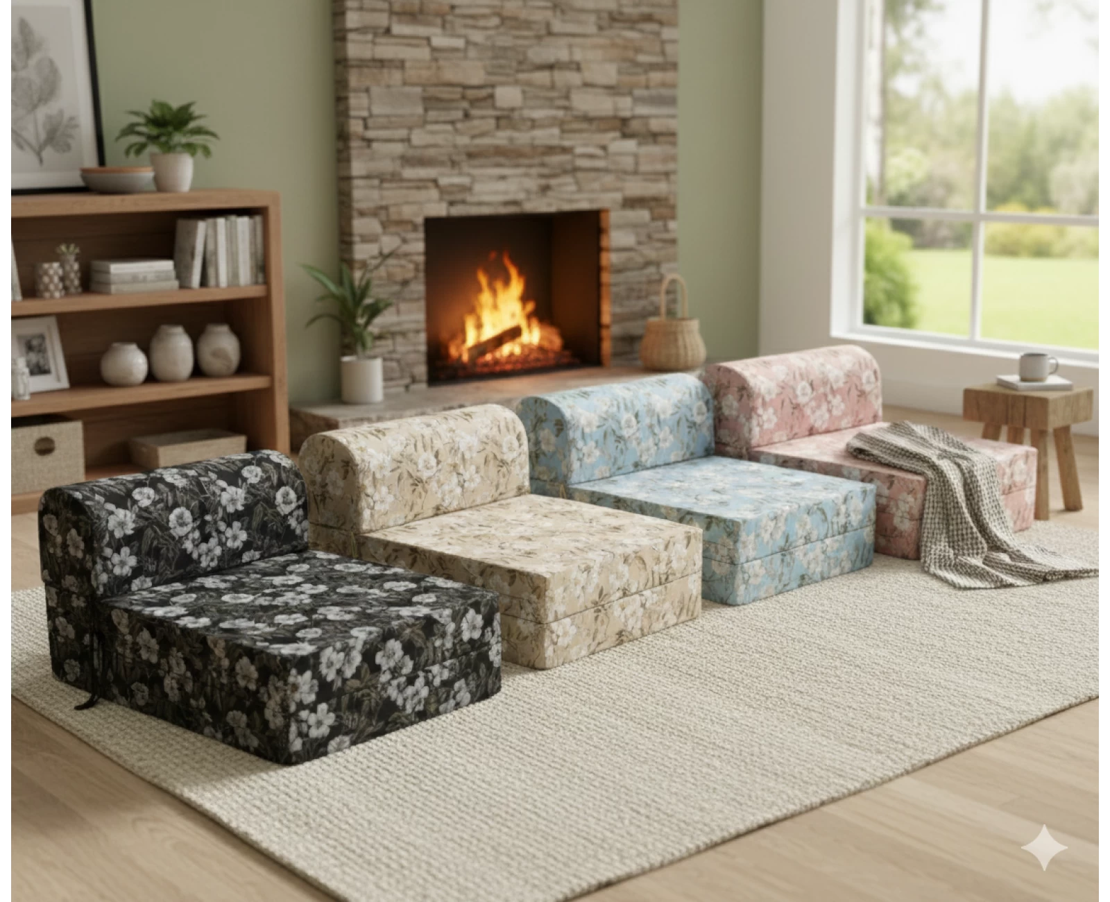 Πολυθρόνα - Κρεβάτι Flip Chair Florina Λονέτα Ύφασμα απόχρωση του μπέζ με σχέδιo λουλούδια Leire 101 | Mypouf.gr