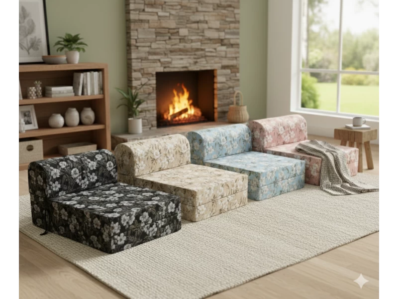 Πολυθρόνα - Κρεβάτι Flip Chair Florina Λονέτα Ύφασμα απόχρωση του ανθρακί με σχέδιo λουλούδια Leire 801