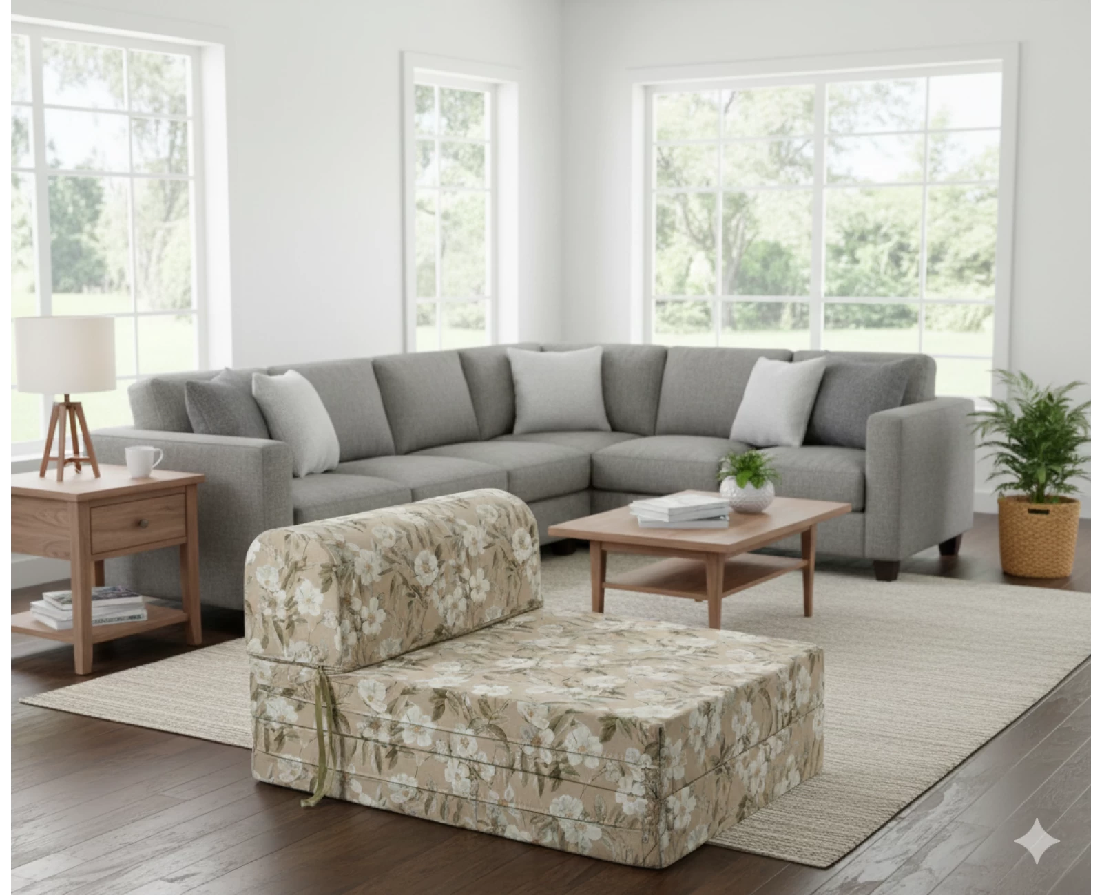 Πολυθρόνα - Κρεβάτι Flip Chair Florina Λονέτα Ύφασμα απόχρωση του μπέζ με σχέδιo λουλούδια Leire 101 | Mypouf.gr