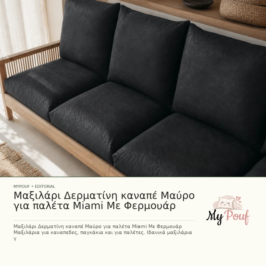 Μαξιλάρι Δερματίνη καναπέ Μαύρο για παλέτα Miami Με Φερμουάρ - MyPouf inspiration