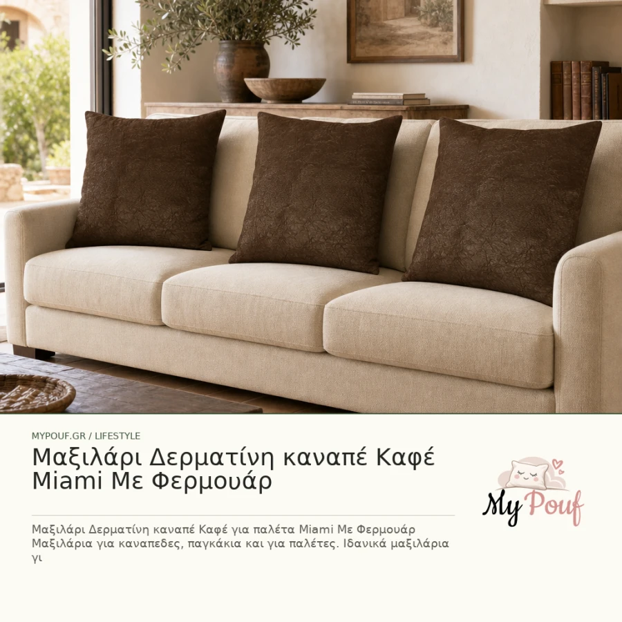 Μαξιλάρι Δερματίνη καναπέ Καφέ Miami Με Φερμουάρ - MyPouf inspiration