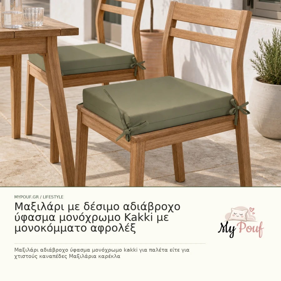 Μαξιλάρι με δέσιμο αδιάβροχο ύφασμα μονόχρωμο Kakki με μονοκόμματο αφρολέξ - Sol - MyPouf inspiration
