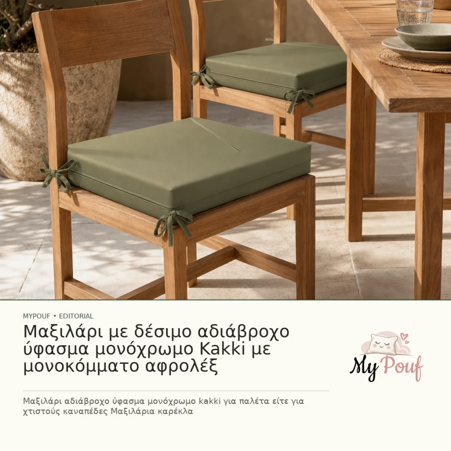 Μαξιλάρι με δέσιμο αδιάβροχο ύφασμα μονόχρωμο Kakki με μονοκόμματο αφρολέξ - Sol - MyPouf inspiration