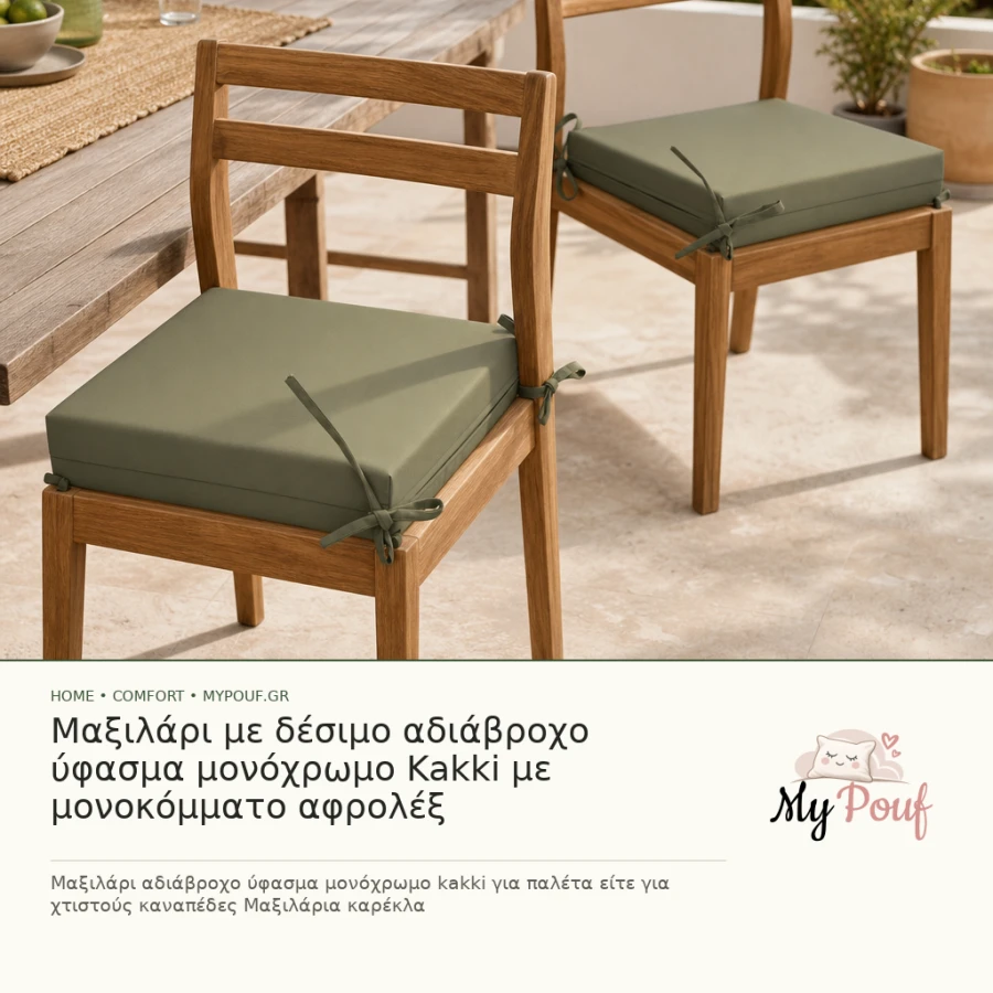 Μαξιλάρι με δέσιμο αδιάβροχο ύφασμα μονόχρωμο Kakki με μονοκόμματο αφρολέξ - Sol - MyPouf inspiration