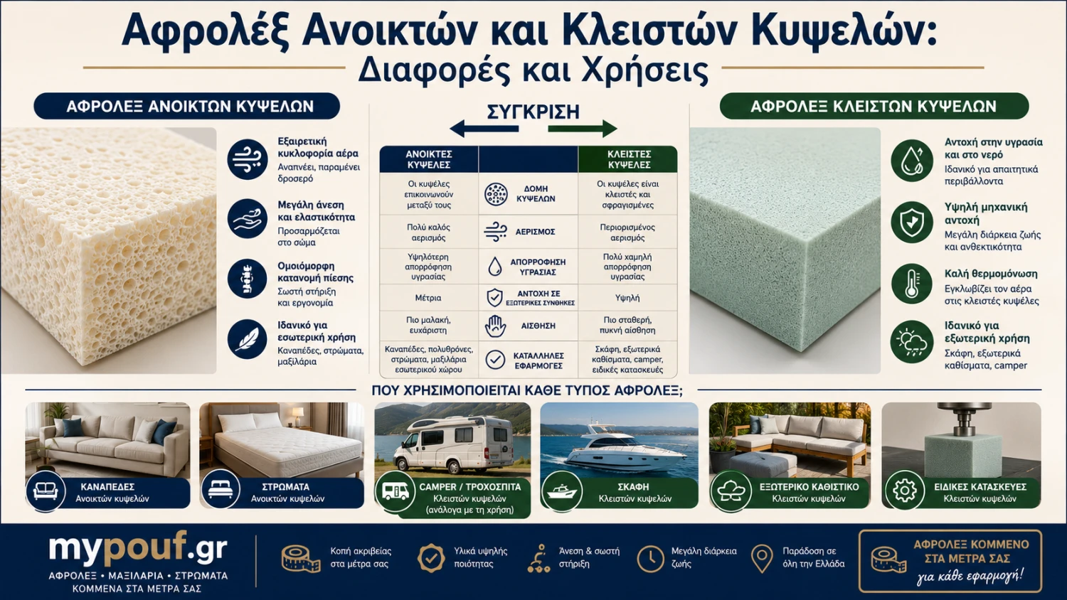 Αφρολέξ Ανοικτών και Κλειστών Κυψελών: Διαφορές και Χρήσεις