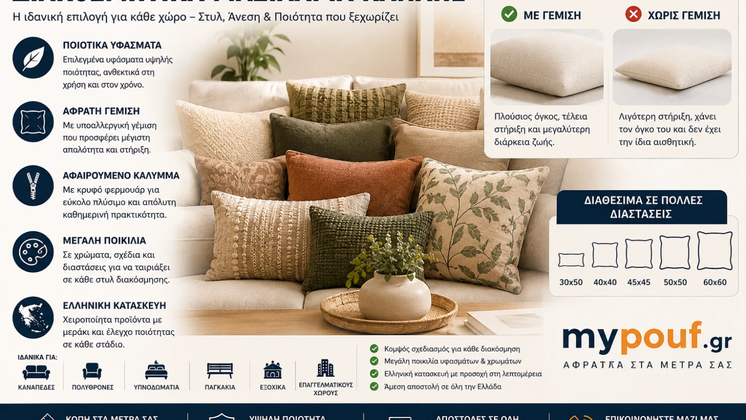 Διακοσμητικά Μαξιλάρια Καναπέ | Χειροποίητα Ελληνικής Κατασκευής