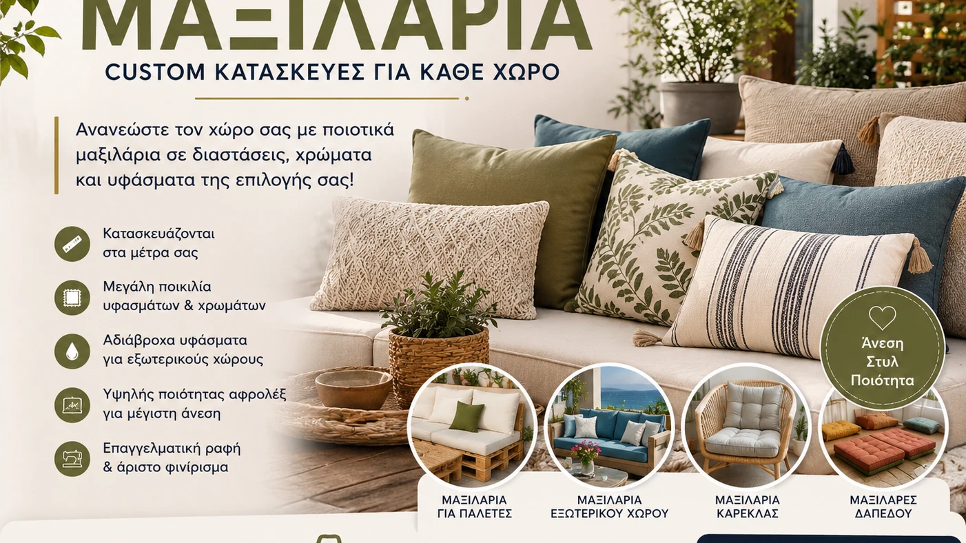 Διακοσμητικά Μαξιλάρια | Custom Κατασκευές για Καναπέ, Κήπο & Παλέτες