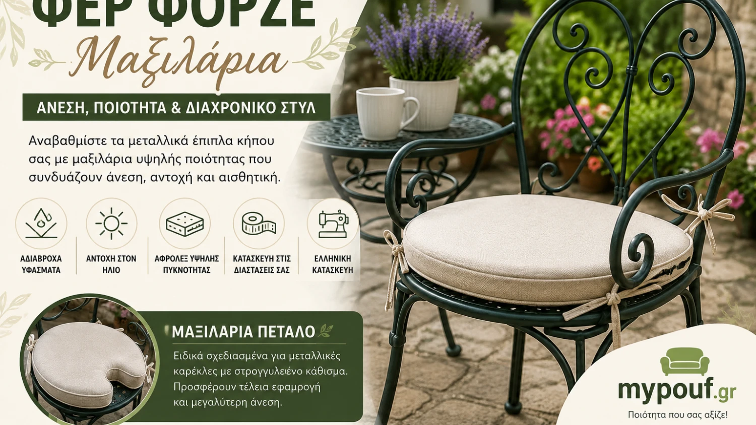 Φερ Φορζέ Μαξιλάρια | Μαξιλάρια Πέταλο για Μεταλλικά Έπιπλα Κήπου