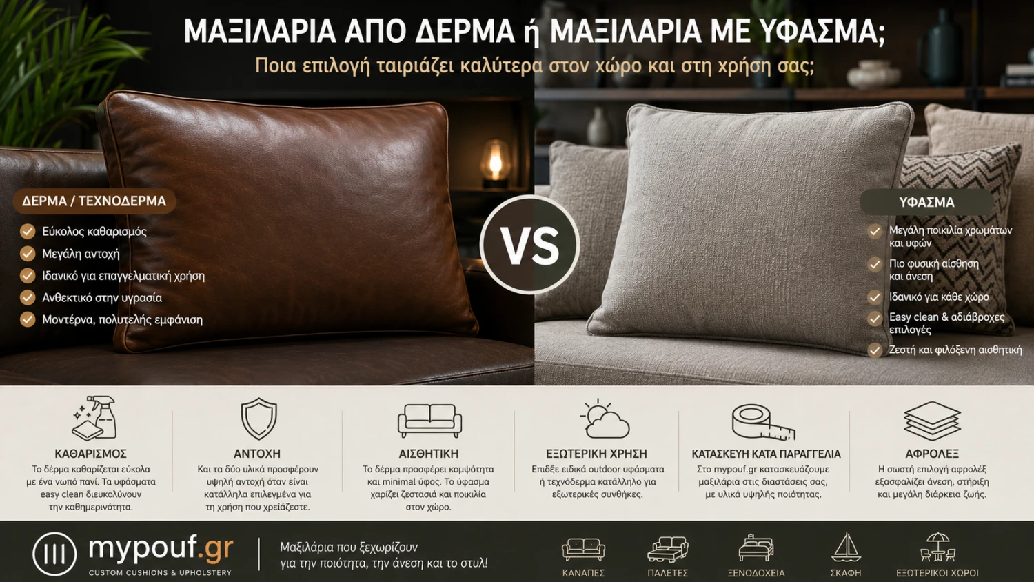 Μαξιλάρια από Δέρμα ή Μαξιλάρια με Ύφασμα;