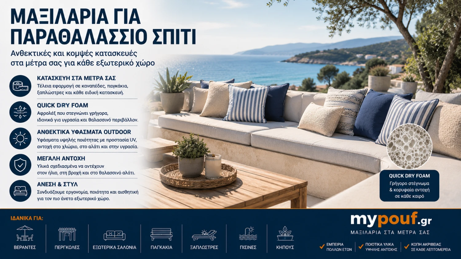 Μαξιλάρια για Παραθαλάσσιο Σπίτι | Ειδικές Διαστάσεις