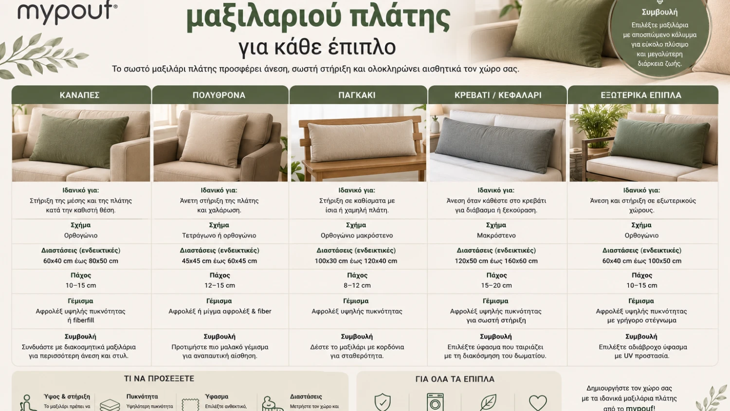 Οδηγός επιλογής μαξιλαριού πλάτης για κάθε έπιπλο