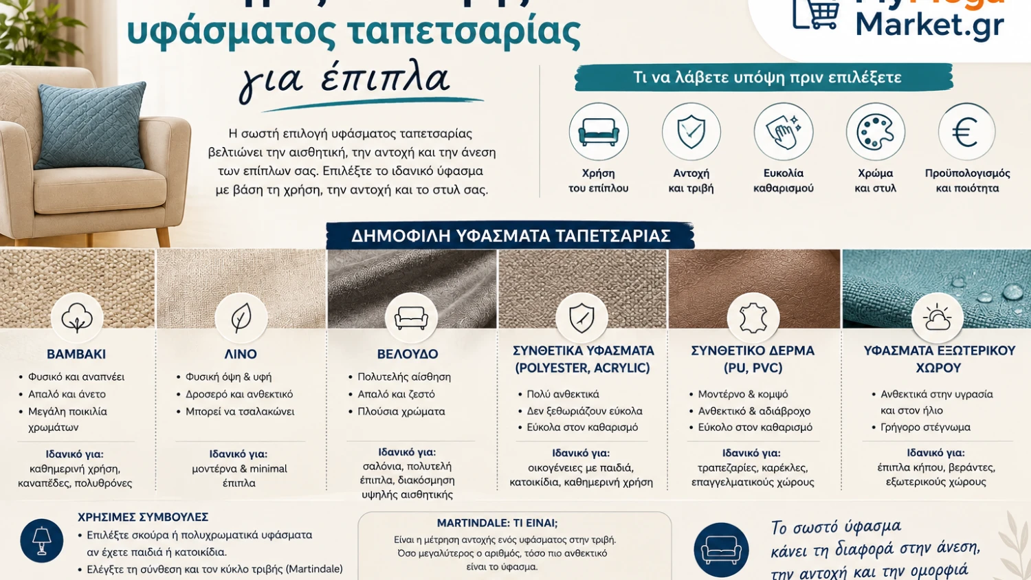 Οδηγός επιλογής υφάσματος ταπετσαρίας για έπιπλα