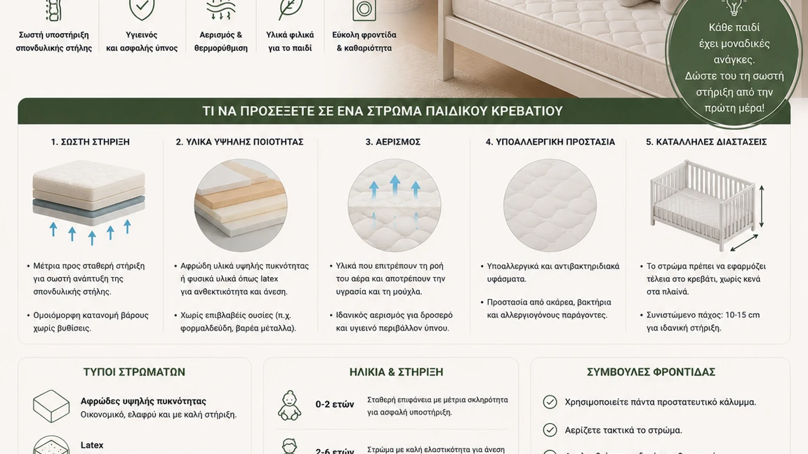 Οδηγός για στρώμα παιδικού κρεβατιού με στήριξη