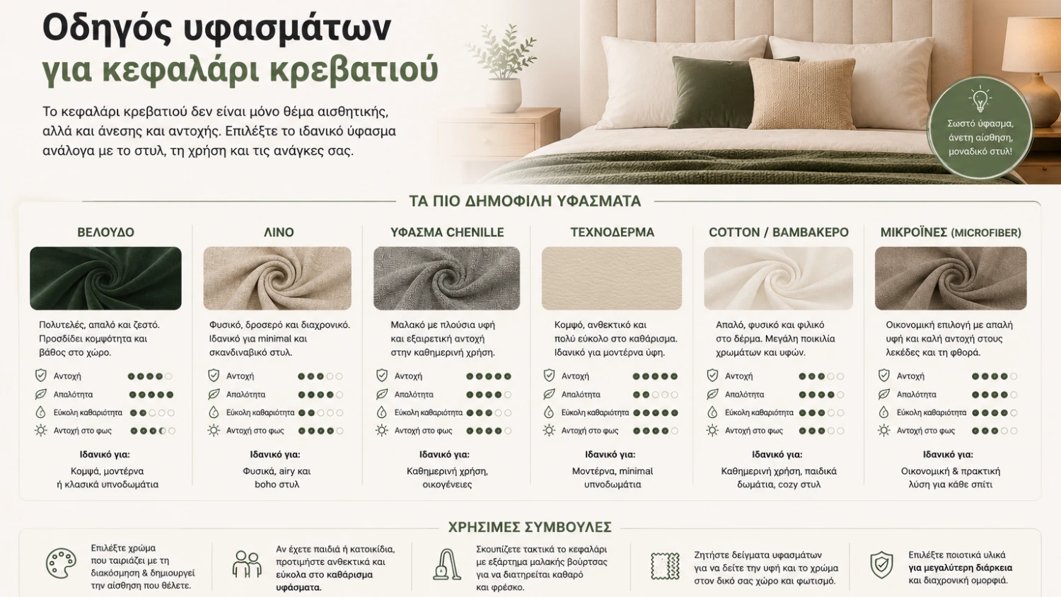 Οδηγός υφασμάτων για κεφαλάρι κρεβατιού