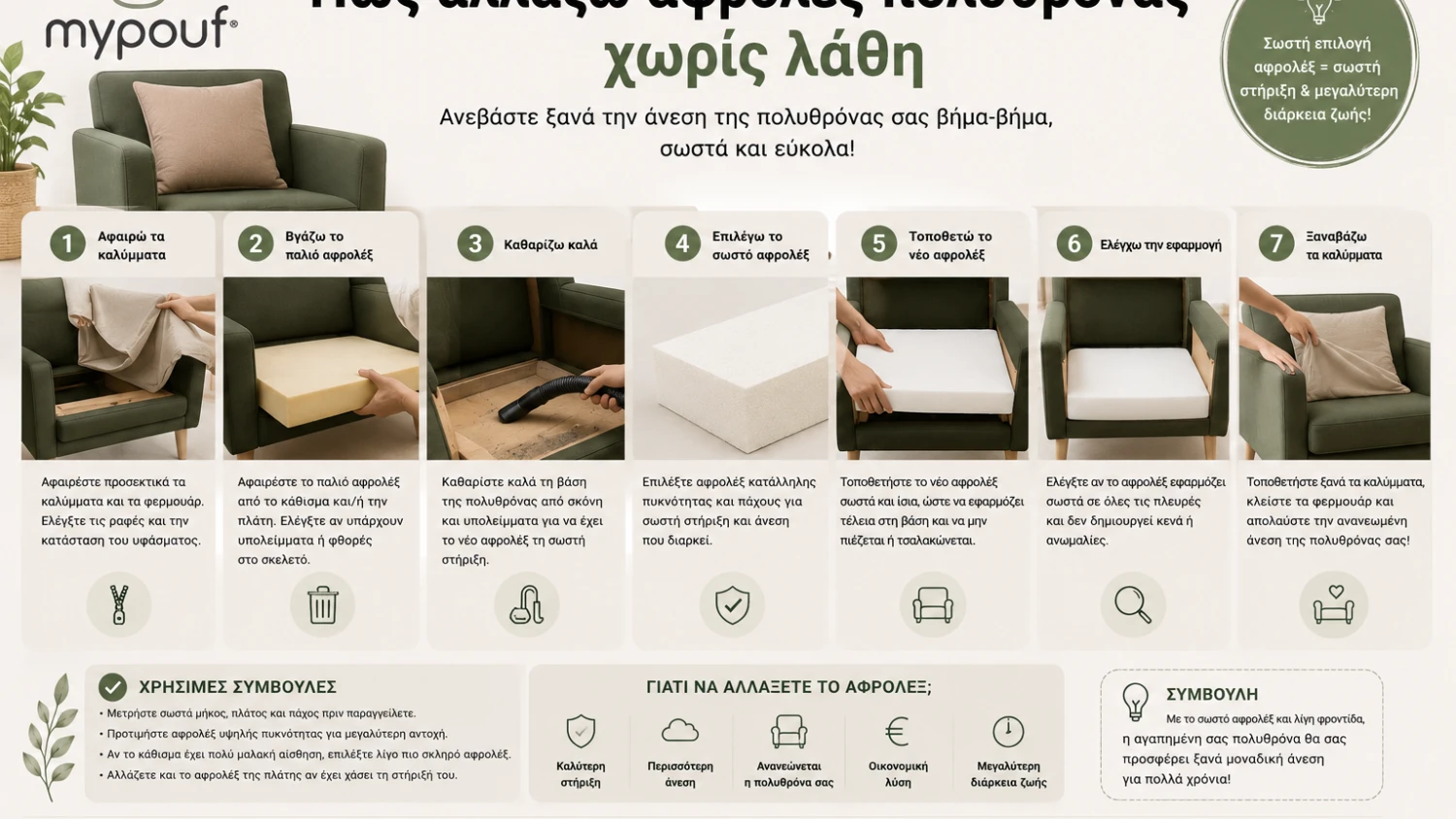Πώς αλλάζω αφρολέξ πολυθρόνας χωρίς λάθη