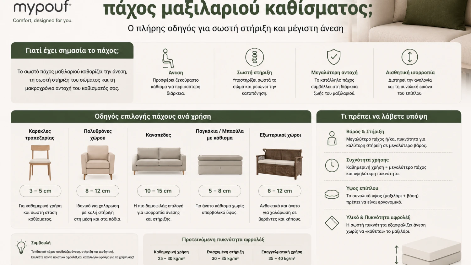 Πώς επιλέγω πάχος μαξιλαριού καθίσματος