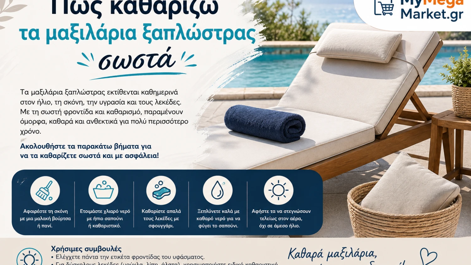 Πώς καθαρίζω τα μαξιλάρια ξαπλώστρας σωστά