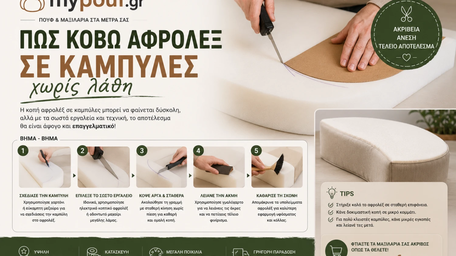 Πώς κόβω αφρολέξ σε καμπύλες χωρίς λάθη