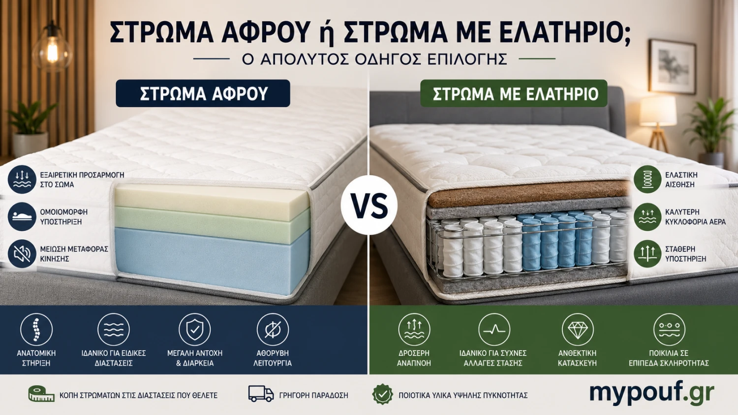 Στρώμα Αφρού ή Στρώμα με Ελατήριο; Πλήρης Οδηγός Επιλογής