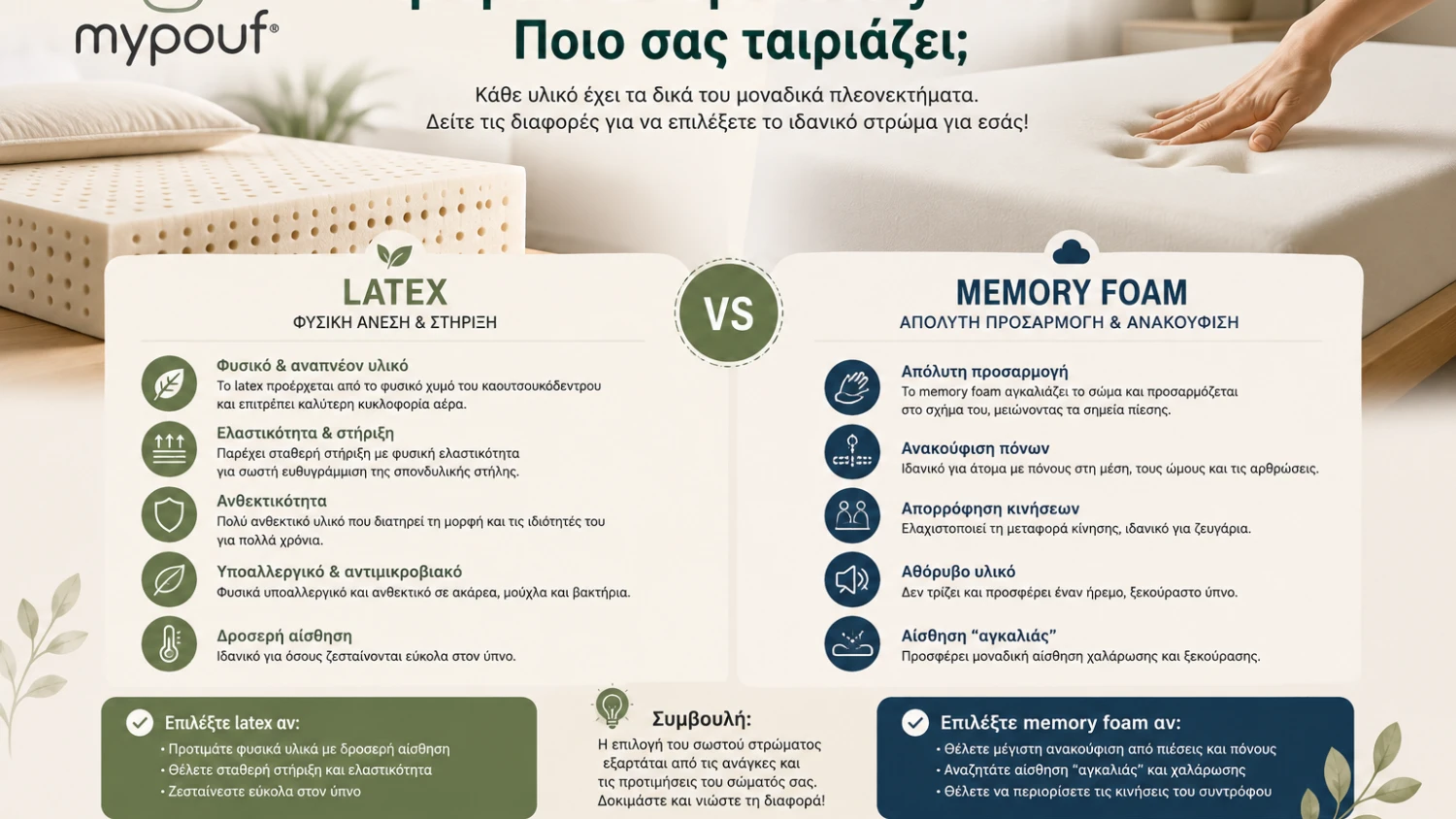 Στρώμα latex ή memory foam - Ποιο σας ταιριάζει;