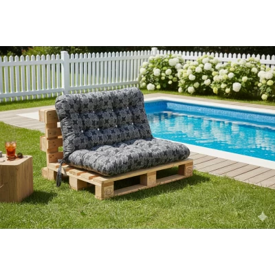 Μαξιλάρι για καναπέ με ενσωματωμένη πλάτη - Λονέτα Ύφασμα απόχρωση του ανθρακί με σχέδιο Kanada